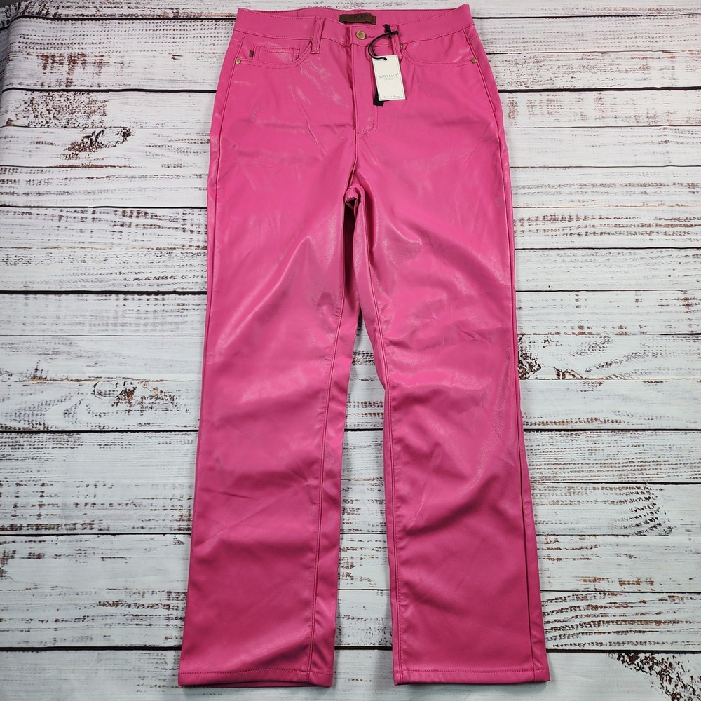 Judy Blue JB88748 High Rise Faux Leather Straight Leg Pants Hot Pink Women 11/30